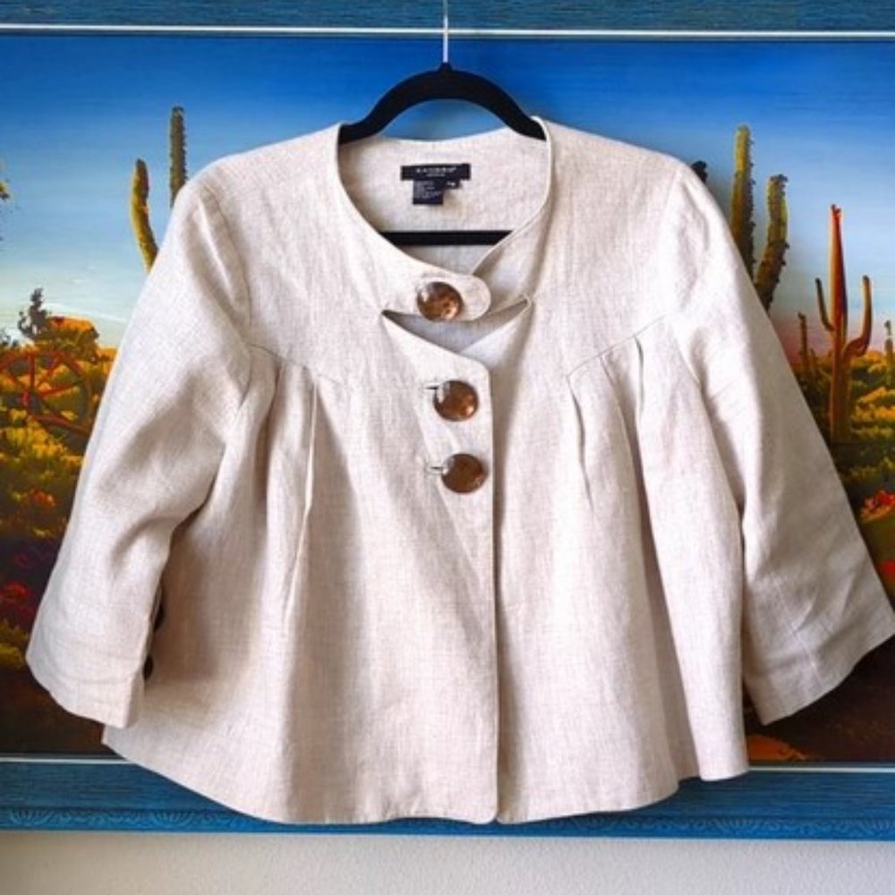 Sandro Sportswear Cropped Linen Swing Jacket in Beige